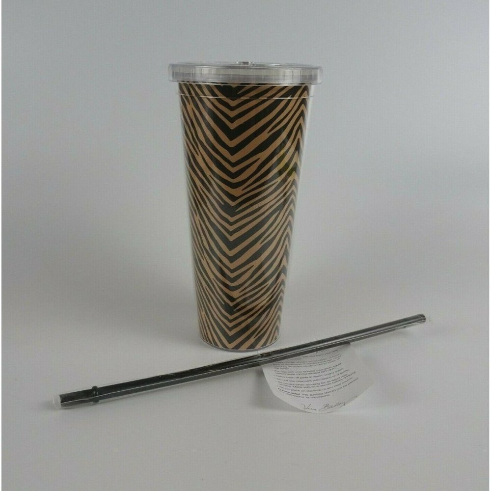 💰3/$25 New Vera Bradley Zebra Print Tumbler Travel Cup W/ Lid & Straw 21 oz
